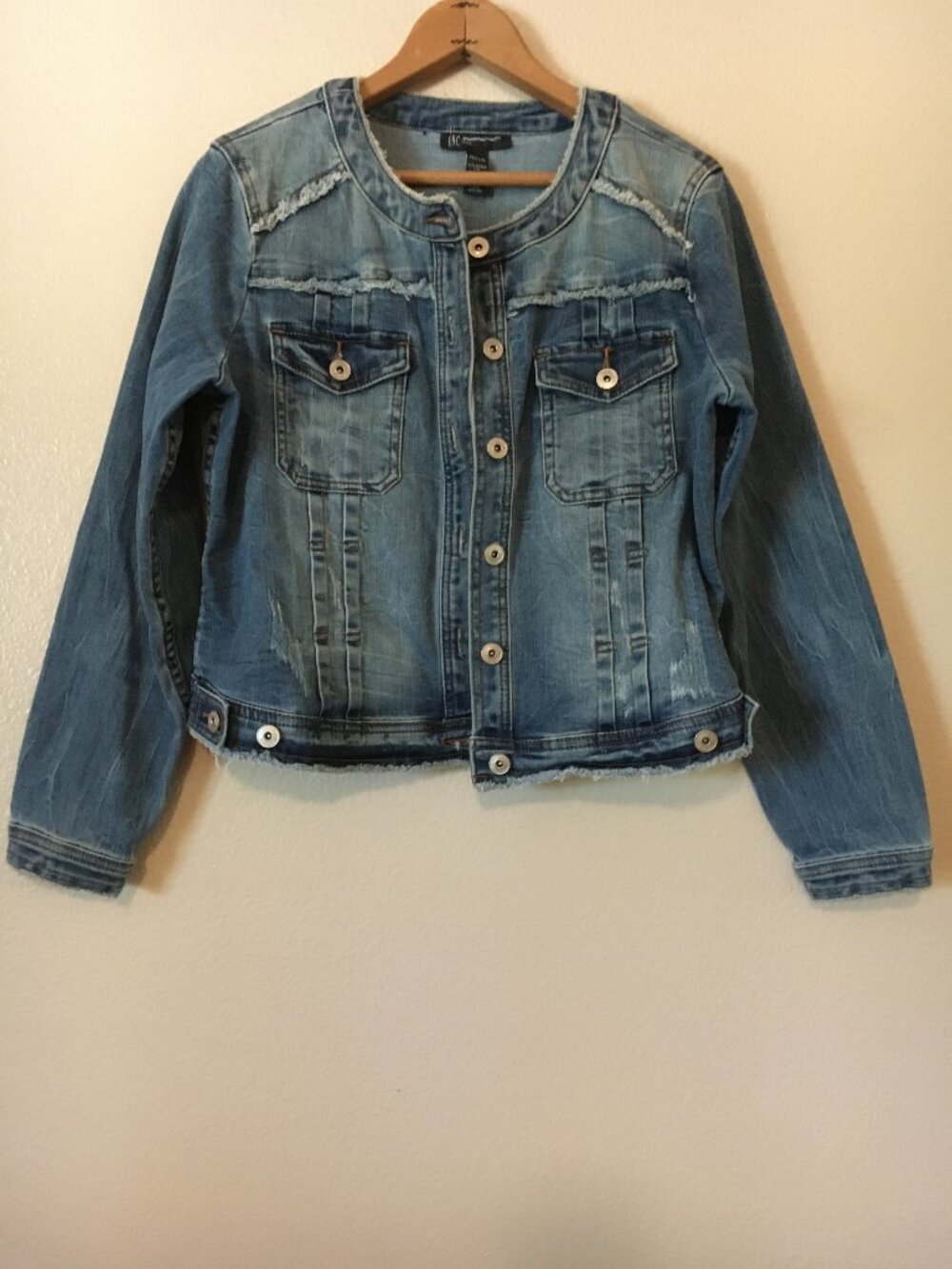 Jean Jacket Blue Denim PL Stretch Cropped Distressed Faded Boho Hippie Y2k